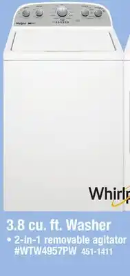 Menards Whirlpool 3.8 cu.ft. White Top-Load Washer offer