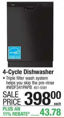 Menards Whirlpool Black 4-Cycle Built-In Dishwasher offer