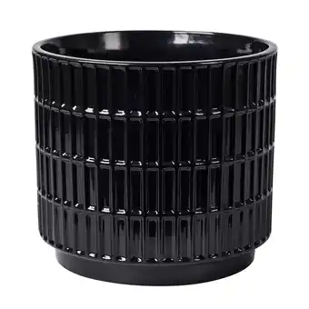 Walmart Mainstays 6D x 5.5H Round Ceramic Grid Planter, Black offer