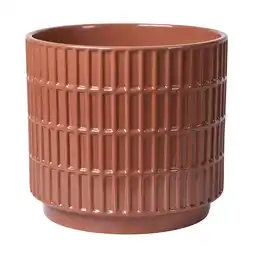 Walmart Mainstays 6D x 5.5H Round Ceramic Grid Planter, Red offer