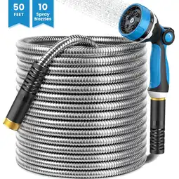 Walmart OHHANI Stainless Steel Hose, 50 ft x 5/8, Garden Hose with 10-Function Sprayer, No Kink offer
