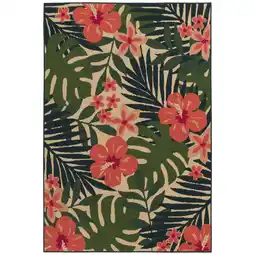 Walmart Mainstays 7'x10' Pink Palm Outdoor Rug offer