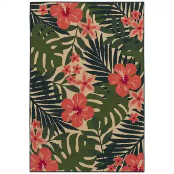 Walmart Mainstays 7'x10' Pink Palm Outdoor Rug offer