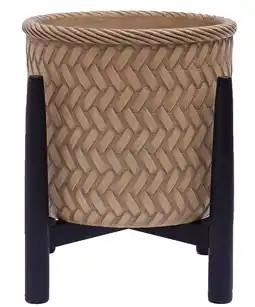 Walmart Better Homes & Gardens 12.7D x 12.3H Prater Round Cement Planter with Wood Stand, Yellow offer