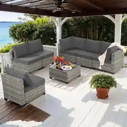 Walmart Ainfox 7 Pcs Outdoor Patio Furniture Sofa Set on Sale, Grey Rattan Grey Cushion offer