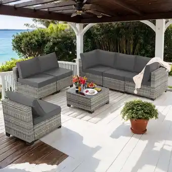 Walmart Ainfox 7 Pcs Outdoor Patio Furniture Sofa Set on Sale, Grey Rattan Grey Cushion offer