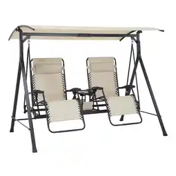 Walmart Mainstays Dashwood 2-Seat Steel Freestanding Canopy Porch Swing with Center Table, Beige/Black offer