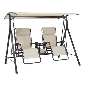 Walmart Mainstays Dashwood 2-Seat Steel Freestanding Canopy Porch Swing with Center Table, Beige/Black offer