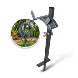 Walmart Aqua Joe Garden Hose Stand With Brass Faucet, Stores Up To 125-ft (Gray) offer