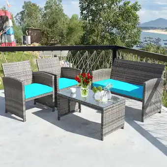 Walmart Costway 4PCS Patio Rattan Furniture Set Conversation Glass Table Top Cushioned Sofa offer