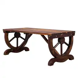 Walmart Ktaxon 2-Person Rustic Garden Wood Bench, Outdoor Wagon Wheel Porch Bench for Patio Garden, Brown offer