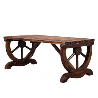 Walmart Ktaxon 2-Person Rustic Garden Wood Bench, Outdoor Wagon Wheel Porch Bench for Patio Garden, Brown offer