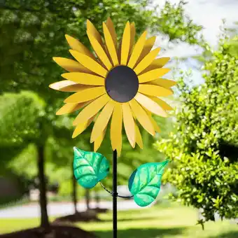Walmart Paddsun 3D Metal Yellow Sunflower Wind Spinner Windmill Sculpture Outdoor Garden Decor offer