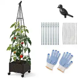 Walmart Costway 1 PCS Raised Garden Bed with Plant Box & Obelisk Trellis Lockable Wheels Cage Planter offer