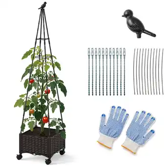 Walmart Costway 1 PCS Raised Garden Bed with Plant Box & Obelisk Trellis Lockable Wheels Cage Planter offer
