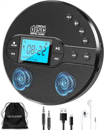 Walmart NEW 2025 CD Player Portable with Bluetooth, Greadio 2000mAh Rechargeable Discman CD Player for Car offer