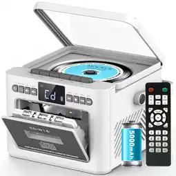 Walmart Greadio 5000mAh Rechargeable CD Player Boombox Cassette Player Combo with Bluetooth, FM, Music offer