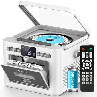 Walmart Greadio 5000mAh Rechargeable CD Player Boombox Cassette Player Combo with Bluetooth, FM, Music offer