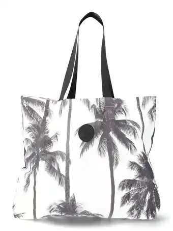 Walmart No Boundaries Women's Beach Wipeable Tote Bag, Black/White Palm offer