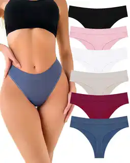 Walmart Finetoo 6 Pack Seamless Thong For Women No Show High Waisted Thong Breathable Tangas Panties S-XL offer