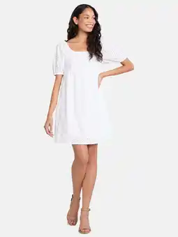 Walmart Time and Tru Women's and Women's Plus Eyelet Mini Dress with Puff Sleeves, Sizes XS-4X offer