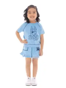 Walmart Bluey Toddler Girl Embroidered Graphic Top and Ruffle Shorts Set, 2-Piece, Sizes 12M-5T offer