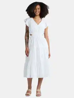 Walmart Time and Tru Women's Cut Out Midi Dress with Flutter Sleeves, Sizes XS-XXXL offer