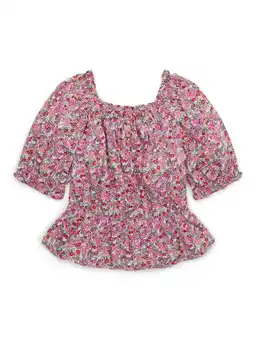 Walmart Wonder Nation Girls Poplin Shirred Top with Puff Sleeves, Sizes 4-18 & Plus offer