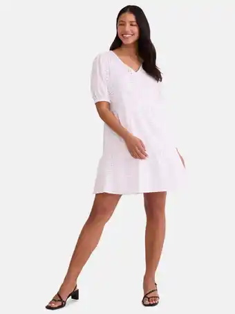 Walmart Time and Tru Women's Short Sleeve Eyelet Dress, Sizes XS-XXXL offer