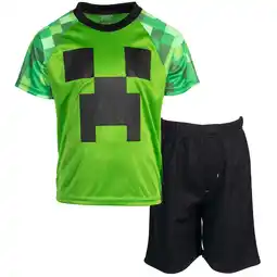 Walmart Minecraft Creeper Little Boys Cosplay T-Shirt and Mesh Shorts Outfit Set Little Kid to Big Kid offer