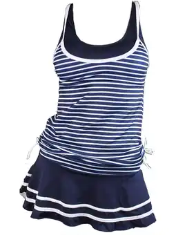 Walmart Summer Mae Women's Tankini Top Bathing Suits Striped Vintage Swim Dress offer
