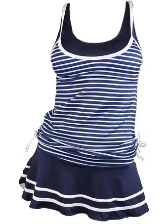 Walmart Summer Mae Women's Tankini Top Bathing Suits Striped Vintage Swim Dress offer