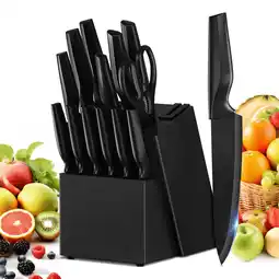 Walmart Knife Sets, 15 Pcs Sets with Block Built-in Sharpener Kitchen Knife Stainless Steel Black offer