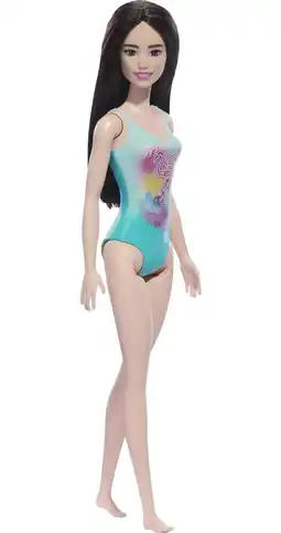 Walmart Beach Barbie Doll with Black Hair Wearing Blue One-Piece Swimsuit with Tropical Print offer