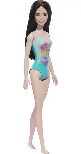 Walmart Beach Barbie Doll with Black Hair Wearing Blue One-Piece Swimsuit with Tropical Print offer