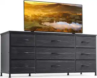 Walmart Wide Dresser TV Stand with 9 Drawers Dresser for Bedroom Chests of Drawers for Living Room, Black offer