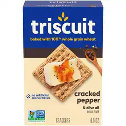 Walmart Triscuit Cracked Pepper & Olive Oil Whole Grain Wheat Crackers, Snack Crackers, 8.5 oz offer
