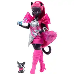 Walmart Monster High Catty Noir Fashion Doll with Pet Cat Amulette and Backpack, Music Book, Accessories offer