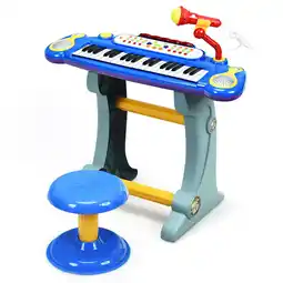 Walmart Gymax 37 Key Electronic Keyboard Kids Toy Piano MP3 Input w/ Microphone & Stool Blue offer