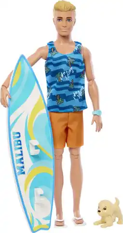 Walmart Ken Doll with Surfboard, Poseable Blonde Barbie Ken Beach Doll (Assembled product height: 12 in) offer
