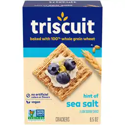 Walmart Triscuit Hint of Sea Salt Whole Grain Wheat Crackers, Vegan Crackers, Vegan Snacks, 8.5 oz offer