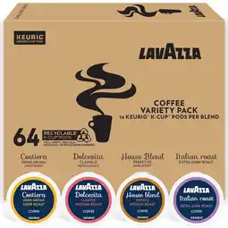 Walmart Lavazza Keurig K-Cup Variety Pack, Contains Light, Medium, and Extra Dark Roast (64 Pods) offer