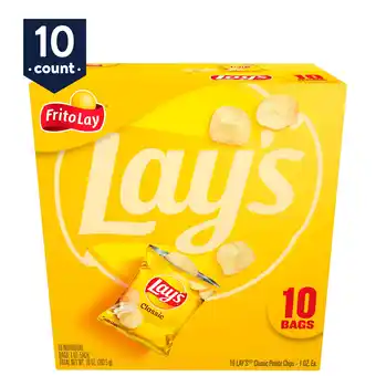 Walmart Lay's Classic Potato Snack Chips, 1 oz Bags, 10 Count Multipack offer