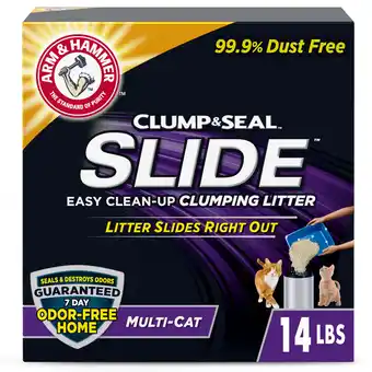 Walmart ARM & HAMMER Clump & Seal SLIDE Cat Litter, Easy Clean-up Multi-Cat Clumping Litter, 14 lbs offer