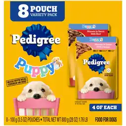 Walmart Pedigree Puppy Soft Wet Dog Food Variety Pack, 3.5 Oz Pouches (8 Pack) offer