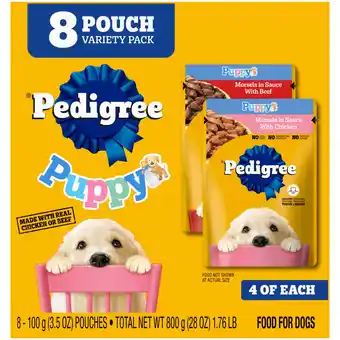 Walmart Pedigree Puppy Soft Wet Dog Food Variety Pack, 3.5 Oz Pouches (8 Pack) offer