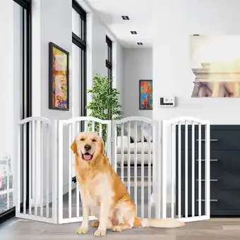 Walmart PETMAKER 4-Panel Indoor Foldable Pet Gate for Stairs or Doorways (White) offer
