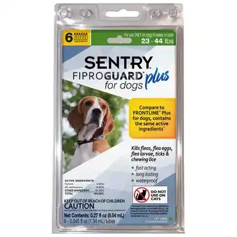 Walmart SENTRY FiproGuard Plus Flea and Tick Topical Treatment for Dogs, 23-44 lbs, 6 Count offer