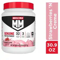 Walmart Muscle Milk Genuine Protein Powder, Strawberries 'N Crme, 32g Protein, 1.93lb, 30.9oz offer