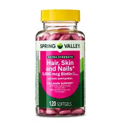 Walmart Spring Valley Extra Strength Hair Skin & Nails Collagen Support Softgels, 5000 Mcg Biotin, 120 Count offer